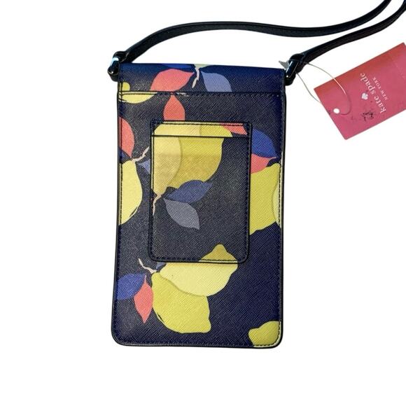 NWT Kate Spade Navy Lemon Print Leather Flap Phone Crossbody - Picture 2 of 4